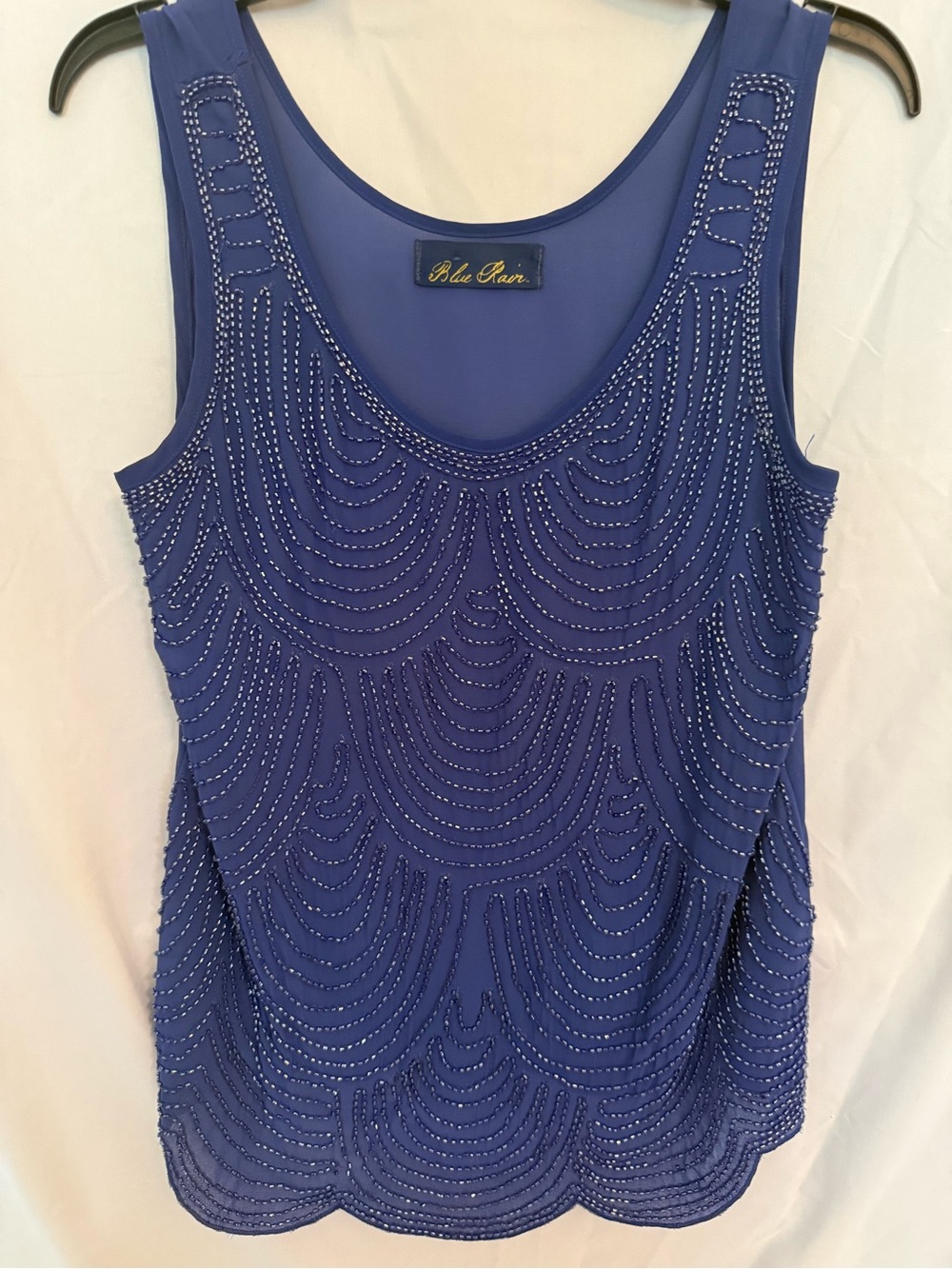 Blue Rain Beaded Navy Blue Sleeveless Tank